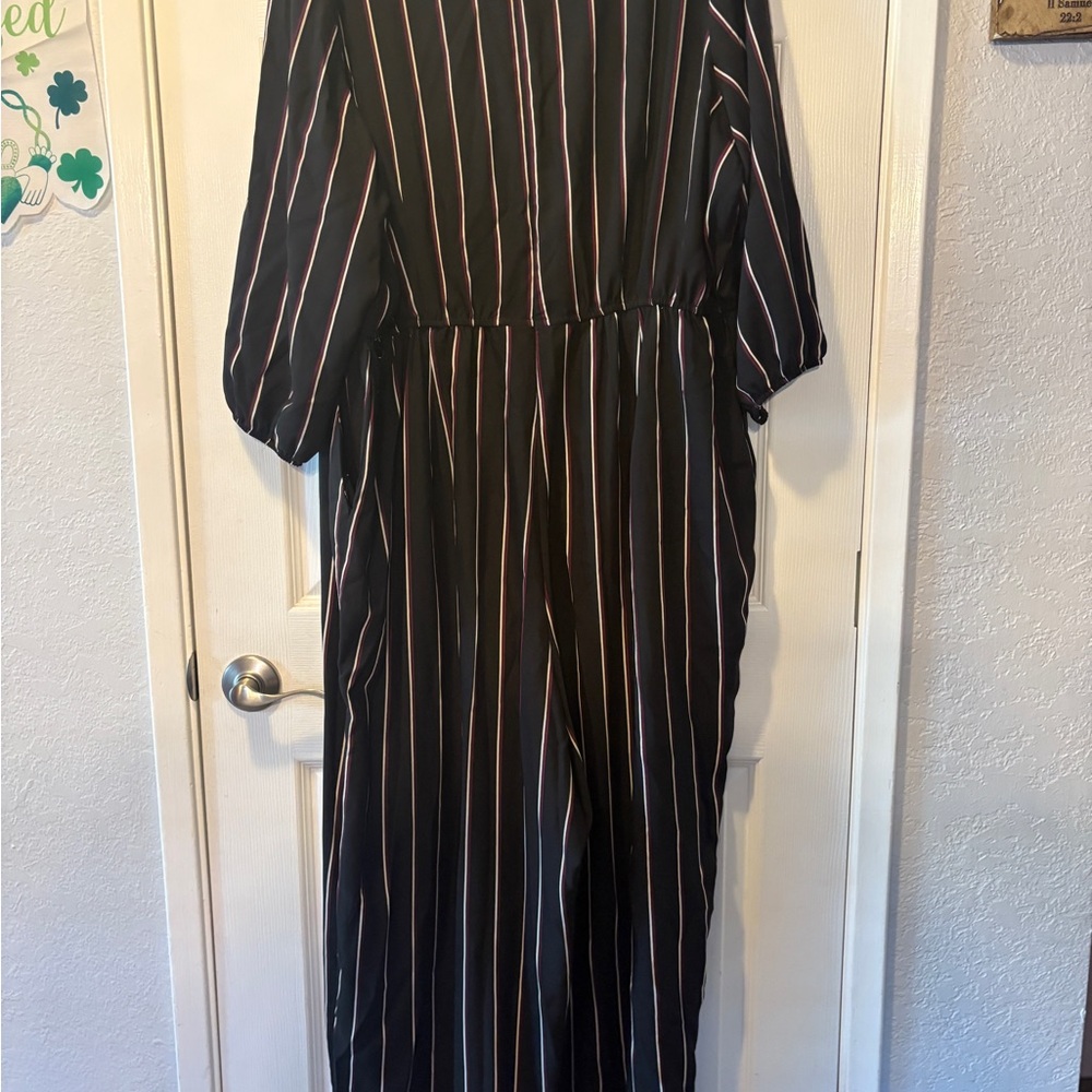 Lane Bryant Black Jumpsuit with Pink and White Pinstripes